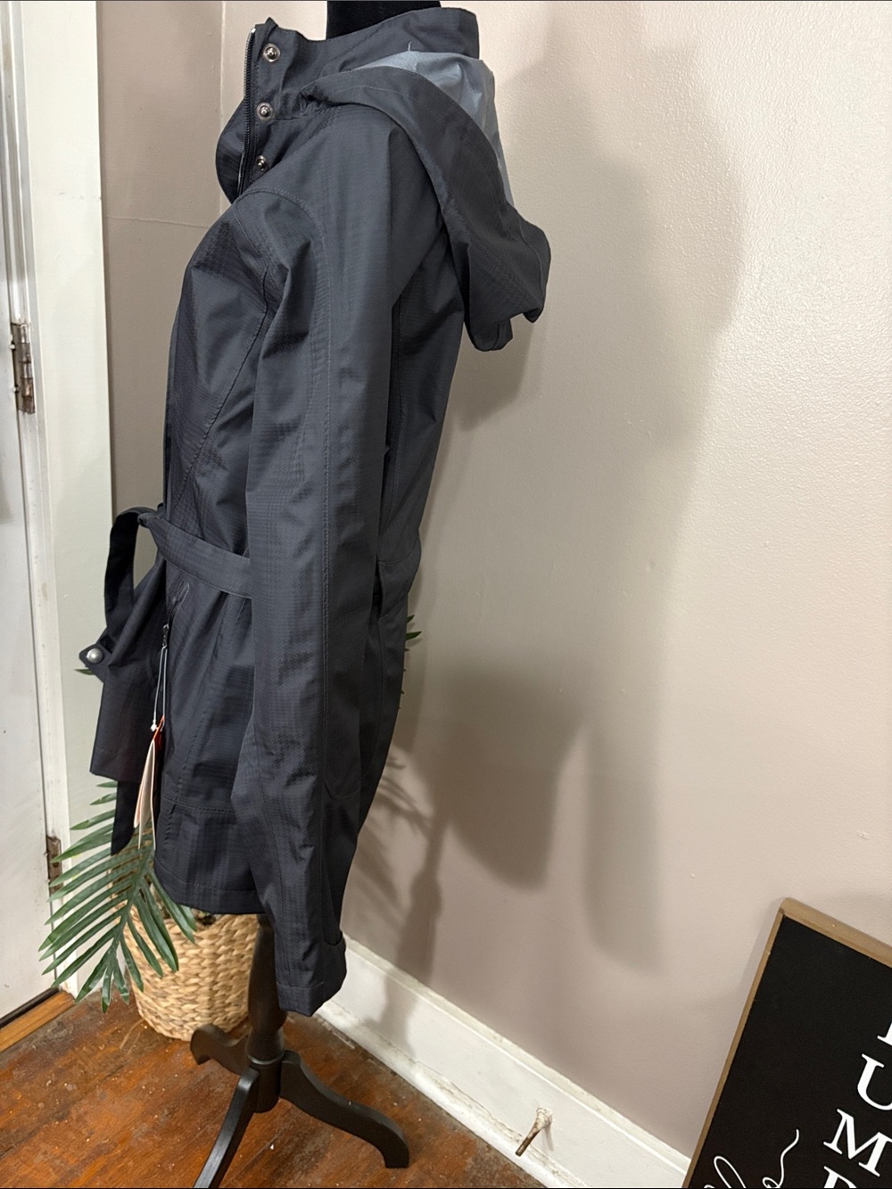 NWT Merrel Black Frances Hooded Trench Coat with Belt Women’s size Large - Picture 4 of 14